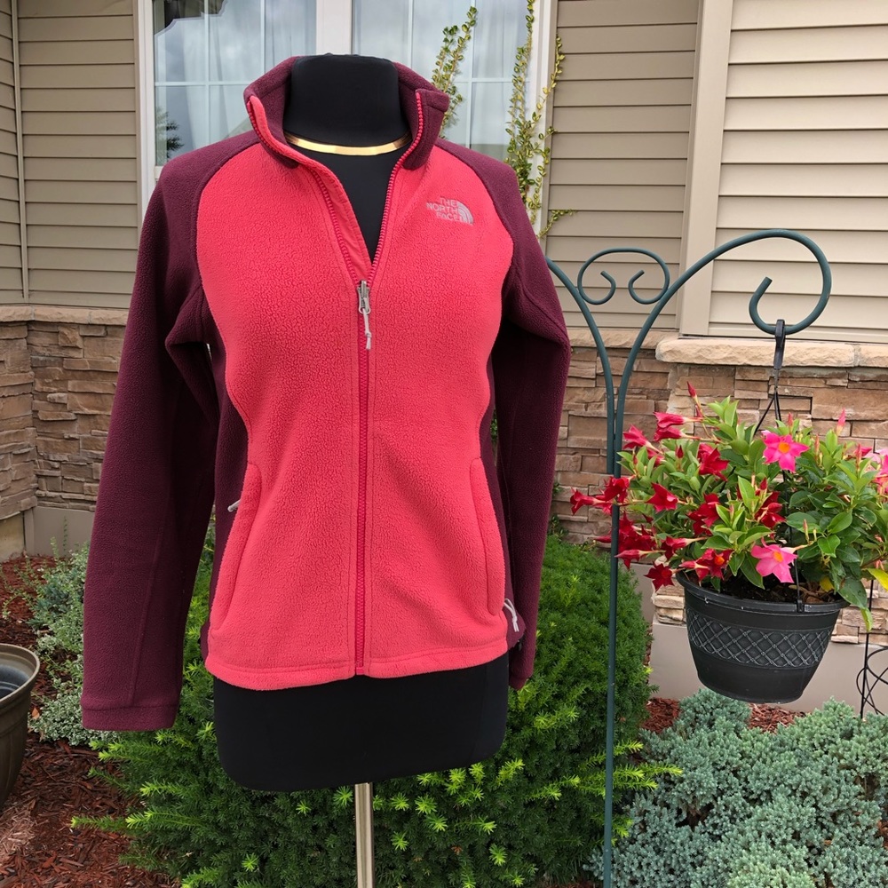 The North Face Maroon and Pink Zip Fleece Small